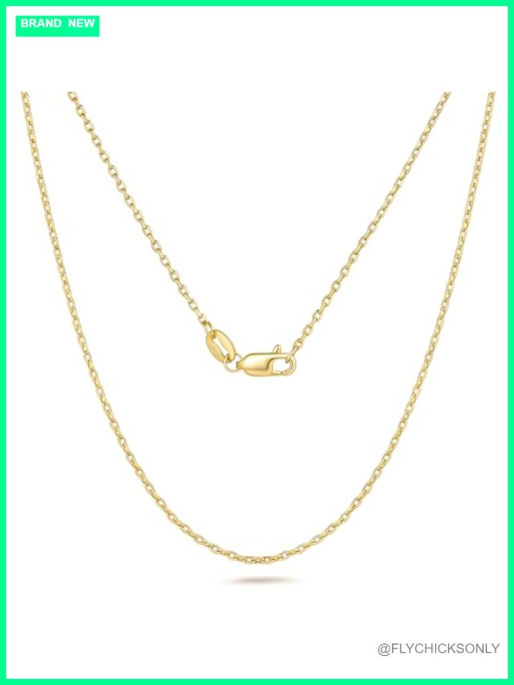 14K Gold Plated Cable Chain Necklace 1.3mm Lobster Clasp 18in Unisex